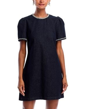 Aqua Crystal Denim Short Sleeve Shift Dress - Blue