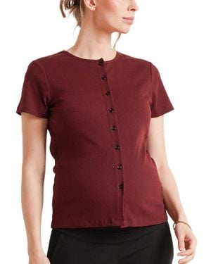 Nom Maternity Avery Button-Front Nursing Ribbed Tee - Red
