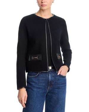 Sioni Faux Leather Trim Cardigan - Blue