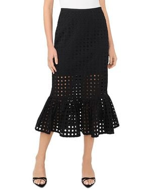 Cece Eyelet Ruffle Hem Midi Skirt - Black