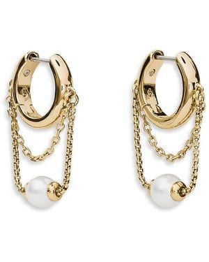 Kate Spade Chain Reaction Imitation Pearl & Chain Huggie Hoop Earrings - Metallic
