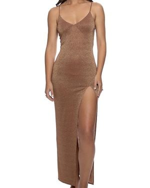 Luli Fama Cosita Buena Fitted Side Slit Maxi Dress - Brown