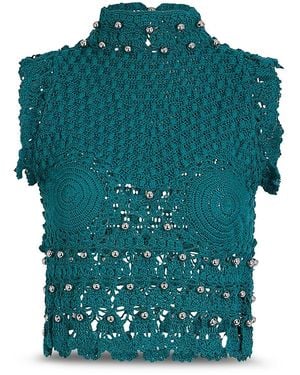 Rabanne Beaded Crochet Top - Green