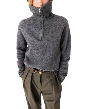 Maje Marjory Yak Blend Zip Neck Sweater - Gray