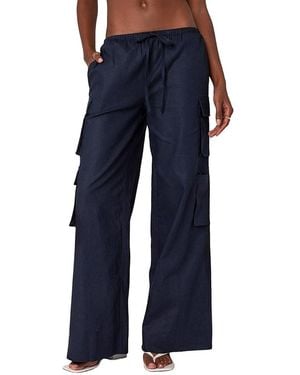 Edikted Bristol Linen Look Cargo Pants - Blue
