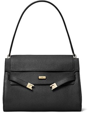 Tory Burch Lee Radziwill Pebble Leather Large Shoulder Bag - Black