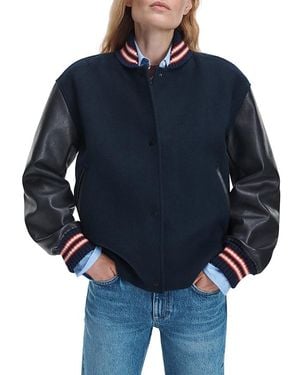 Rag & Bone Scarlet Wool Blend Varsity Jacket - Blue