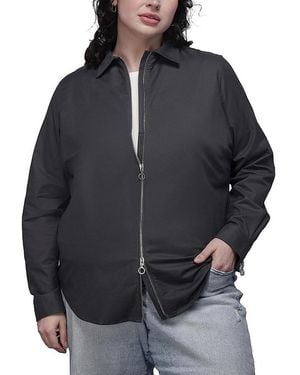 WILDFANG Plus The Essential Long Sleeve Oxford Zip Up Shirt - Black