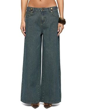 Edikted Button Pinstripe Low Rise Baggy Jeans - Blue