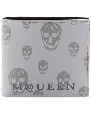 McQueen Printed Skull Bifold Wallet - Grey