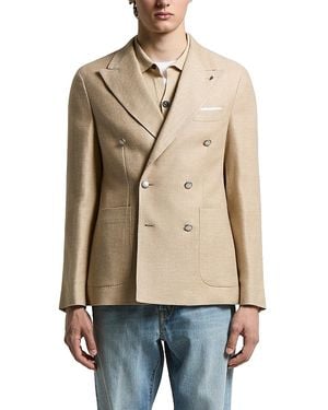 Peserico Regular Fit Six Button Double Breasted Linen & Wool Blazer - Natural