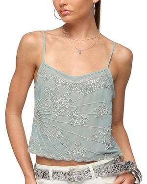 Edikted Bead & Sequin Chiffon Tank Top - Gray