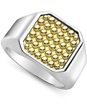Lagos 18K & Sterling Anthem Caviar Beaded Square Ring - Metallic