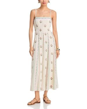 Aqua X Agua Bendita Embroidered Floral Midi Dress - Natural