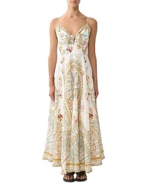 CAMILLA Linen Brocade Print Dress - Natural