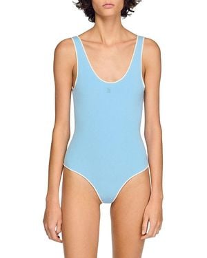 Sandro Two Tone Knit Bodysuit - Blue