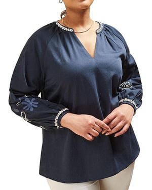 Live Unlimited Long Sleeve Embroidered Blouse - Blue