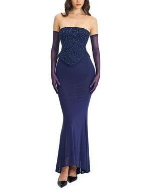 Miss Circle Orabelle Beaded Peplum Mermaid Gown With Lace-Up Back - Blue