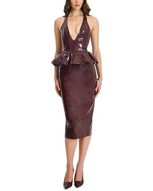 Miss Circle Jaslene Peplum Faux Leather Halter Midi Dress - Red