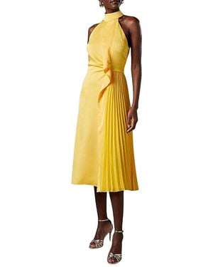 Coast Halter Pleated Asymmetric Hem Midi Dress - Yellow