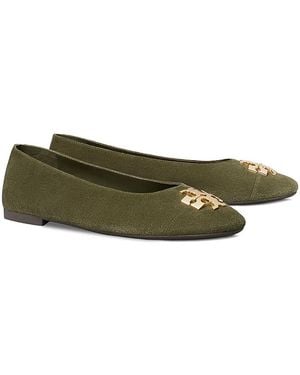 Tory Burch Charlie Suede Cap Toe Ballet Flats - Green