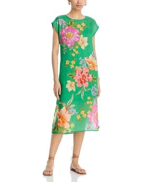 Johnny Was Side Slit Printed Shift Dress - Green