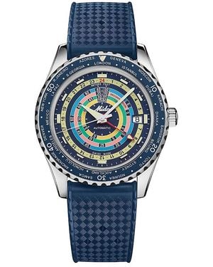 MIDO Ocean Star Tribute Decompression Worldtimer Watch, 41Mm - Blue