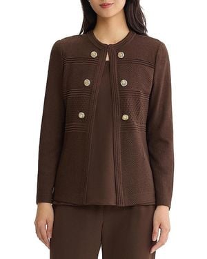 Ming Wang Plus Pointelle Tonal Knit Jacket - Brown