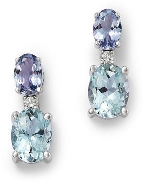 Bloomingdale's Fine Collection Diamond, Tanzanite & Aquamarine Stud Earrings - Blue