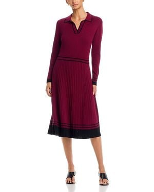 Tahari Color Blocked Polo Midi Dress - Red