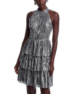 Eliza J Sequin Mock Neck Tiered Dress - Gray