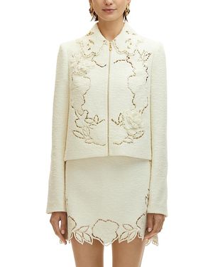 Oscar de la Renta Floral Detail Tweed Jacket - White
