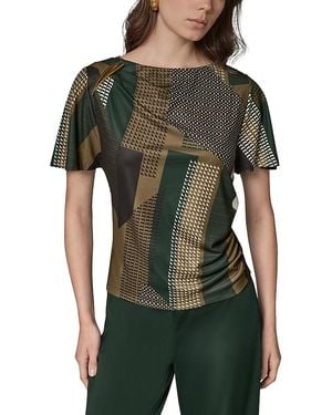 Donna Karan Printed Hardware Trim Ruched Top - Green