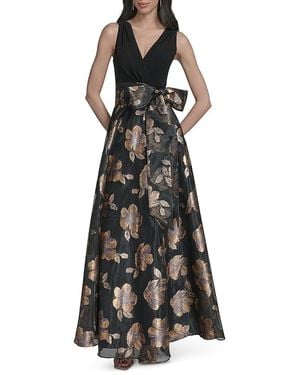Eliza J Mixed Media Tie Waist Ball Gown - Black