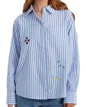 Chinti & Parker Cotton Oxford Stripe Floral Shirt - Blue