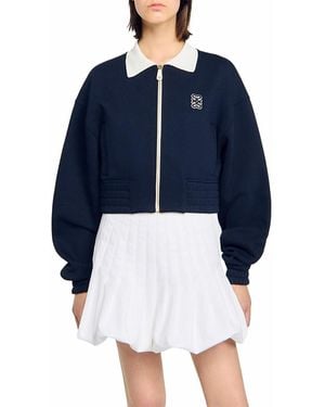 Sandro Cropped Two Tone Sweatshirt - Blue