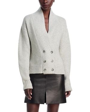 Brandon Maxwell The Lowen Cashmere Silk Knit Double Breasted Shawl Cardigan - Gray
