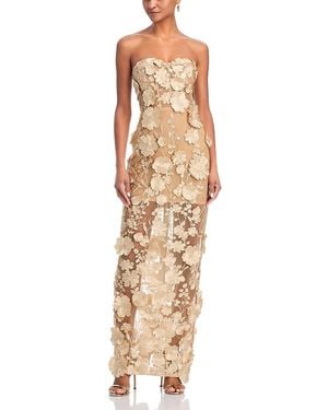 Aqua Long 3D Floral Gown - Metallic
