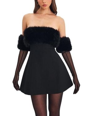 Miss Circle Evelyn Fur-Trimmed Mini A-Line Dress - Black