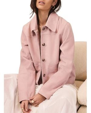 Mint Velvet Suede Jacket With Classic Collar & Button-Front Pockets - Pink