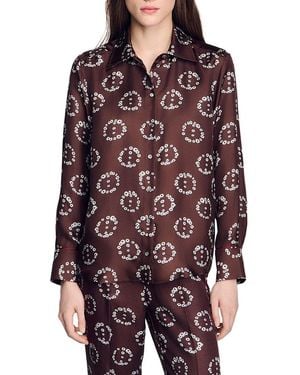 Sandro Salinara Silk Contrast Trim Shirt - Red