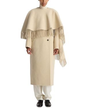 Rohe Wool Double Faced Cape Overlay Fringe Coat - Natural