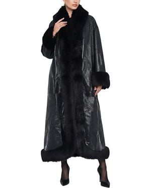 Gorski Python Embossed Nappa Leather Coat With Merinillo Shearling Lamb Trim - Black