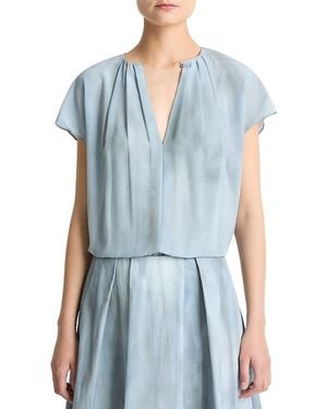 Vince Gathered Cap Sleeve Blouse - Blue