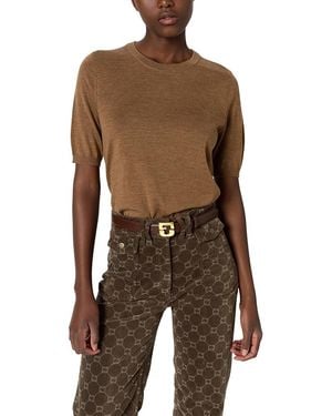 Gerard Darel Elsa Merino Wool Puff Sleeve Top - Brown