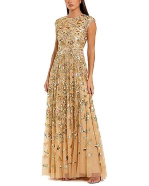 Mac Duggal Sequined High Neck Cap Sleeve A Line Gown - Metallic
