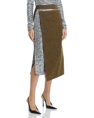 Rabanne Tweed Sequin Long Skirt - Green