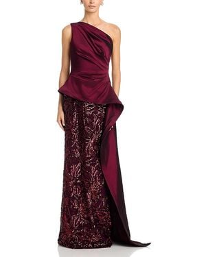 Teri Jon Taffeta Sequin One Shoulder Gown - Purple