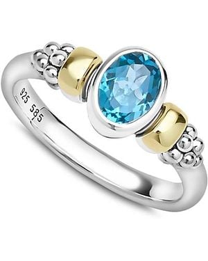 Lagos 14K & Sterling Signature Caviar Topaz Oval Ring - Blue