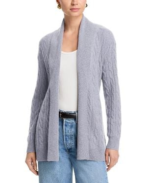 C by Bloomingdale's Cashmere Tie Waist Cable Open Front Cashmere Cardigan - Blue